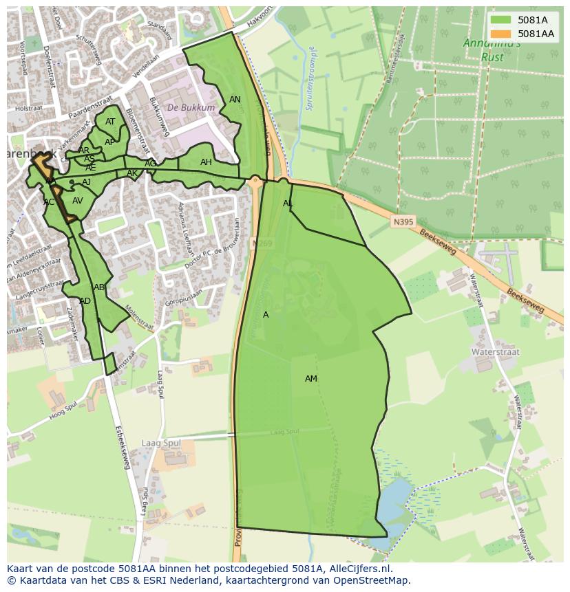 Afbeelding van het postcodegebied 5081 AA op de kaart.