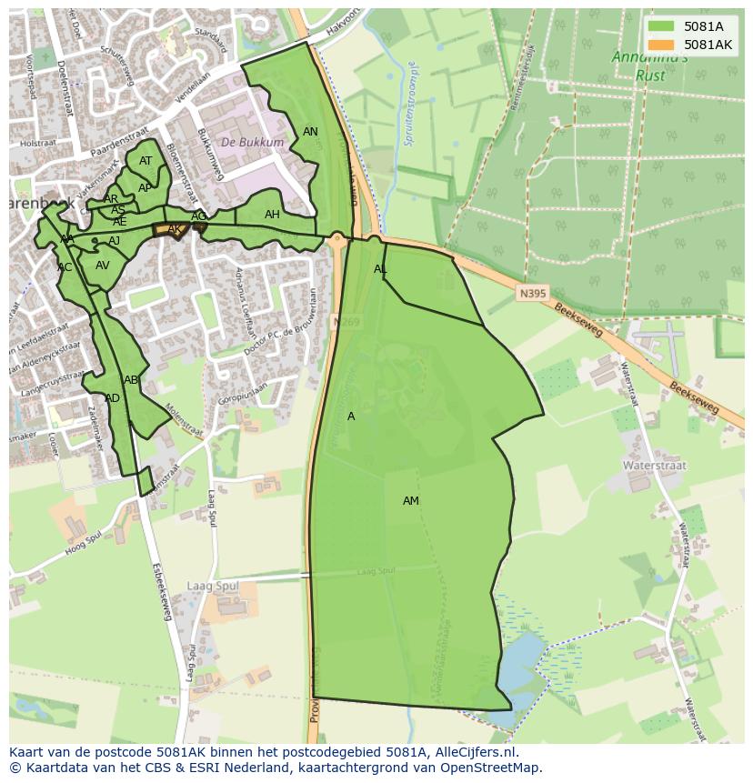Afbeelding van het postcodegebied 5081 AK op de kaart.