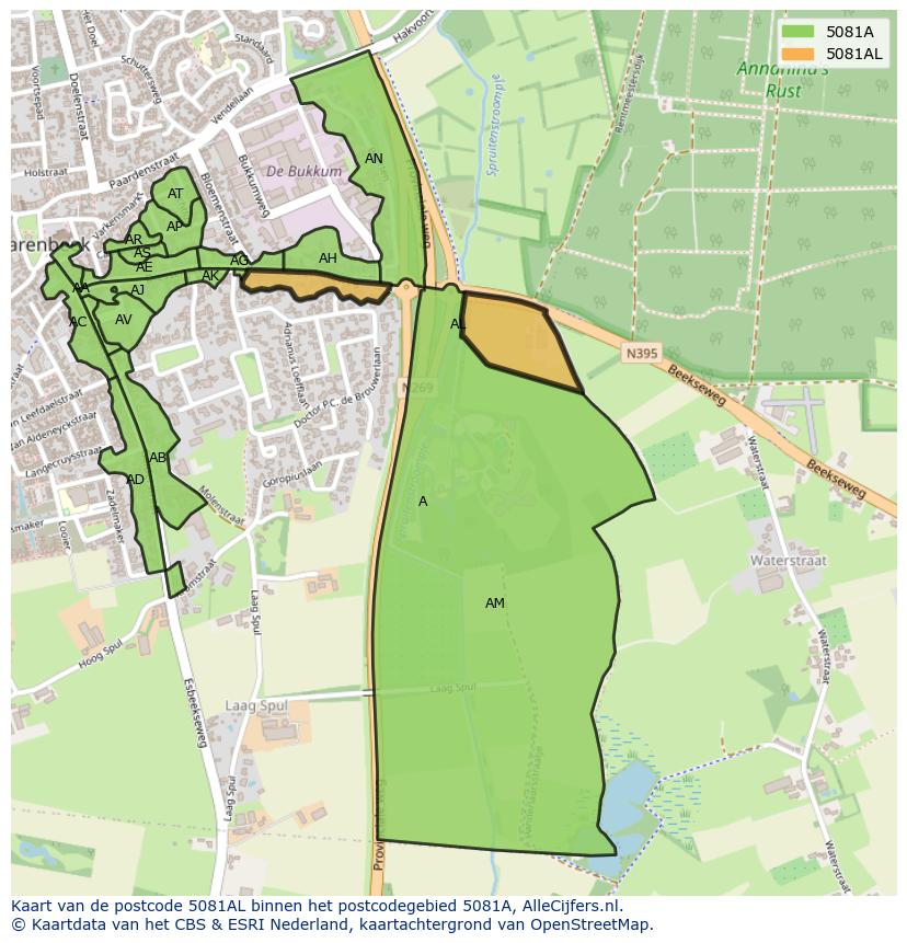 Afbeelding van het postcodegebied 5081 AL op de kaart.