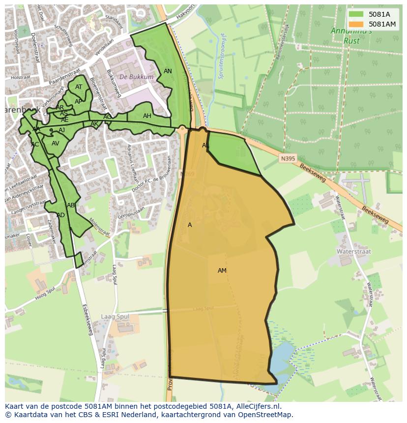 Afbeelding van het postcodegebied 5081 AM op de kaart.
