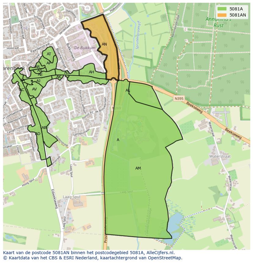 Afbeelding van het postcodegebied 5081 AN op de kaart.
