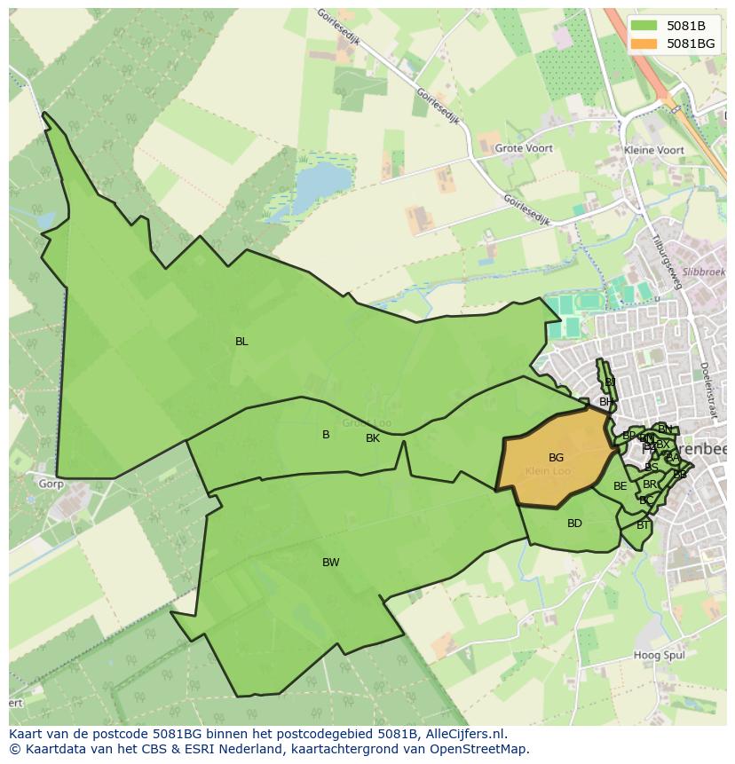 Afbeelding van het postcodegebied 5081 BG op de kaart.