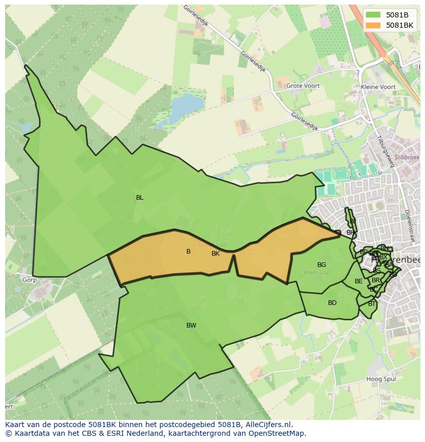 Afbeelding van het postcodegebied 5081 BK op de kaart.