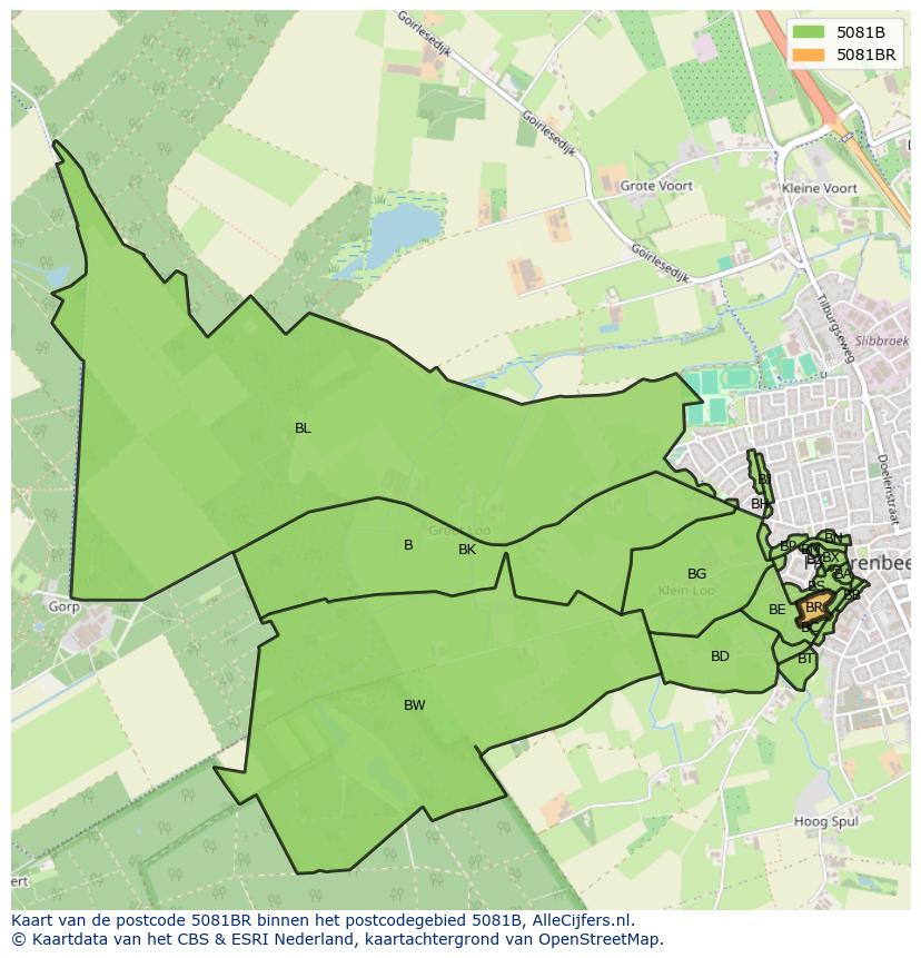 Afbeelding van het postcodegebied 5081 BR op de kaart.