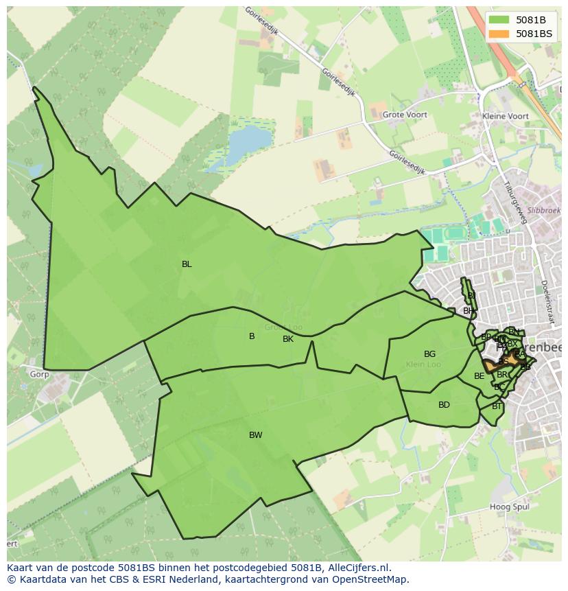 Afbeelding van het postcodegebied 5081 BS op de kaart.