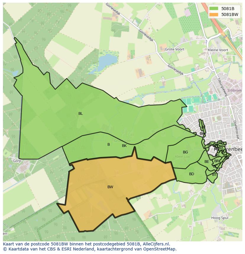 Afbeelding van het postcodegebied 5081 BW op de kaart.