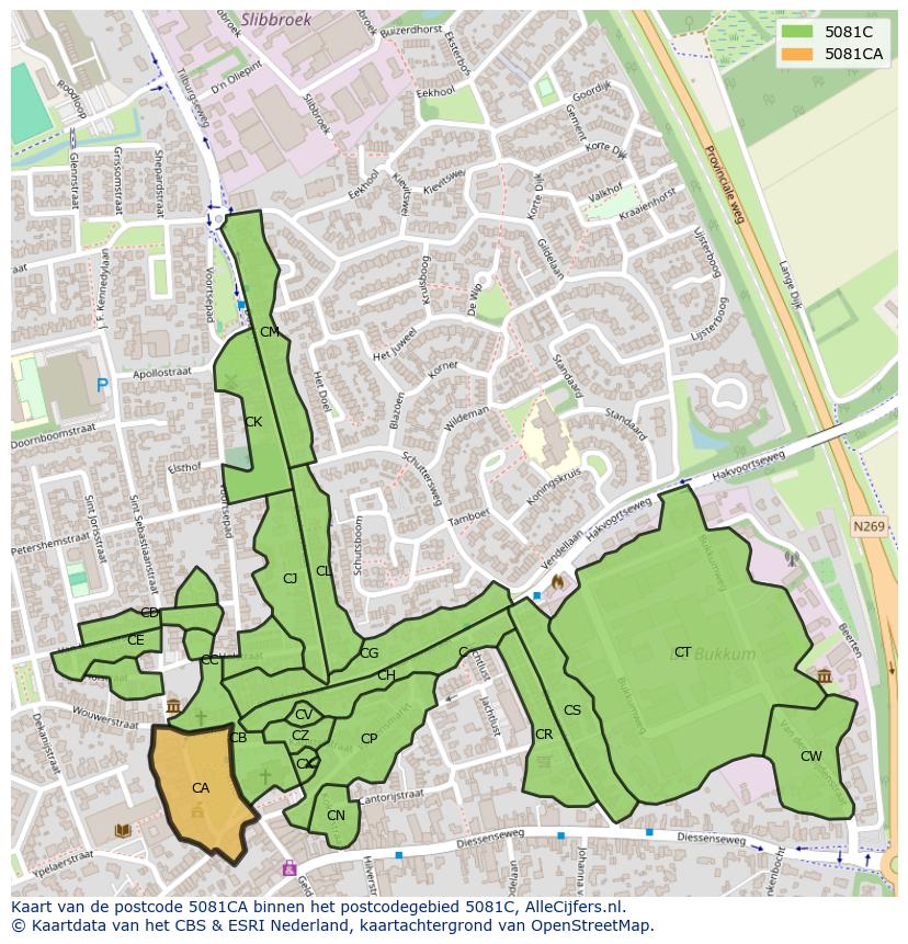 Afbeelding van het postcodegebied 5081 CA op de kaart.