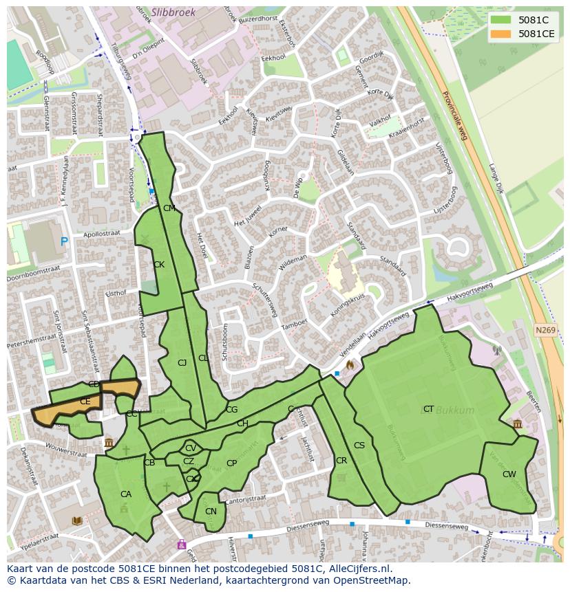 Afbeelding van het postcodegebied 5081 CE op de kaart.