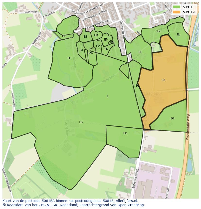 Afbeelding van het postcodegebied 5081 EA op de kaart.