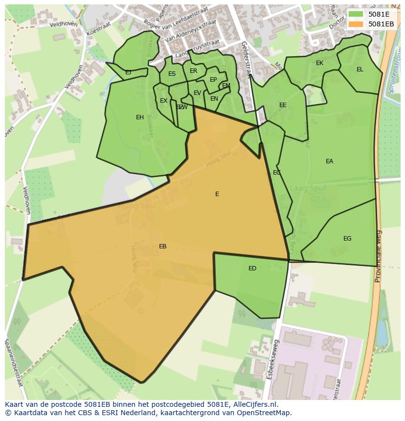 Afbeelding van het postcodegebied 5081 EB op de kaart.