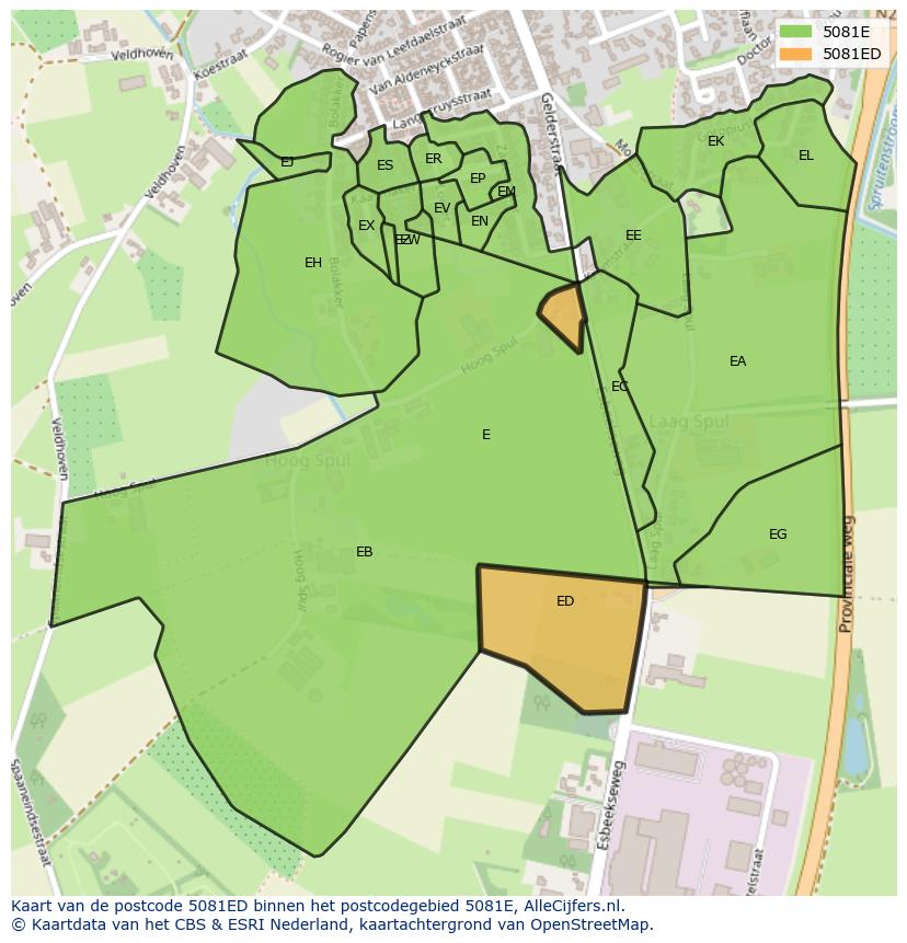 Afbeelding van het postcodegebied 5081 ED op de kaart.