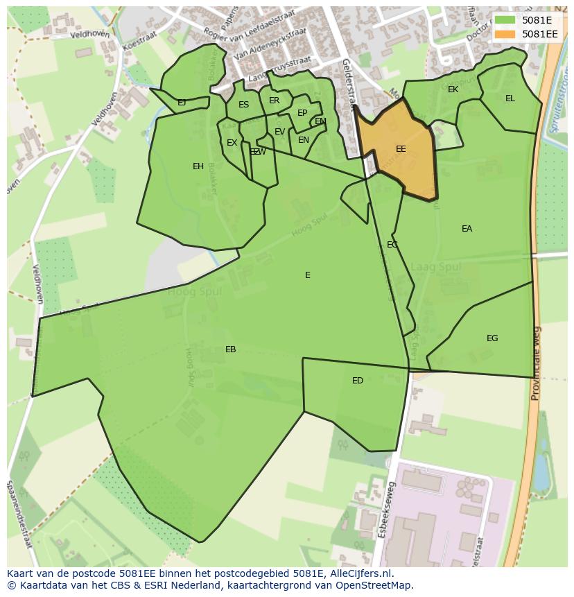 Afbeelding van het postcodegebied 5081 EE op de kaart.
