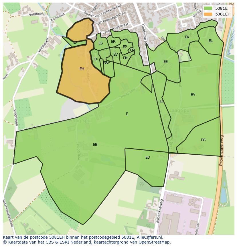 Afbeelding van het postcodegebied 5081 EH op de kaart.