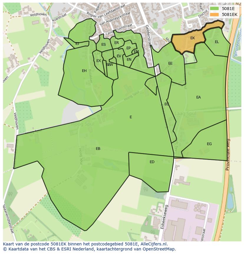 Afbeelding van het postcodegebied 5081 EK op de kaart.