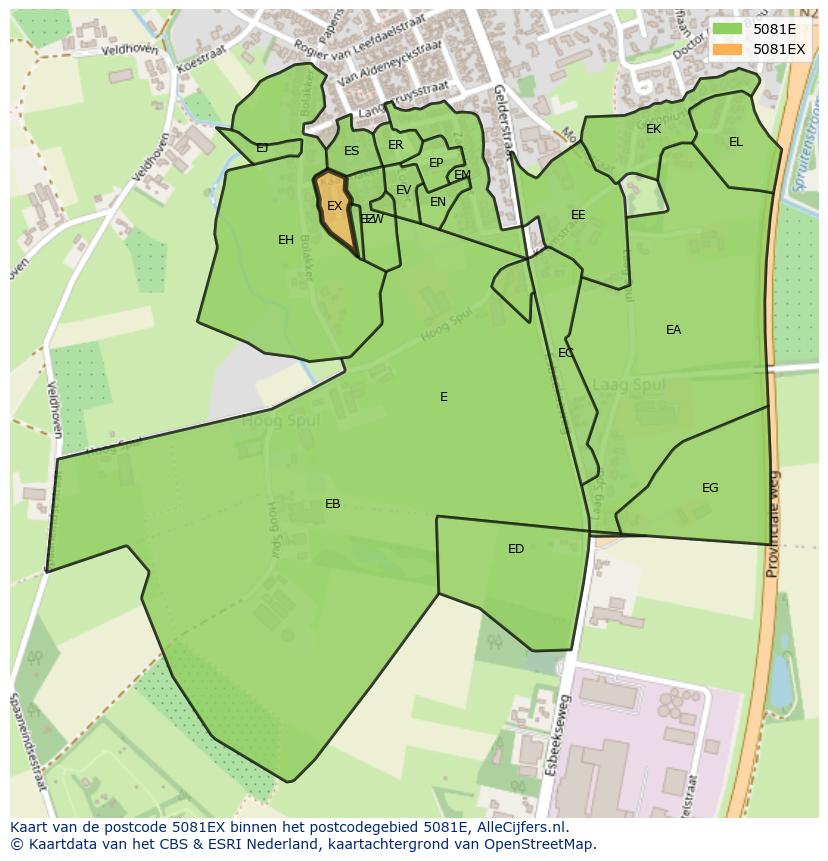 Afbeelding van het postcodegebied 5081 EX op de kaart.