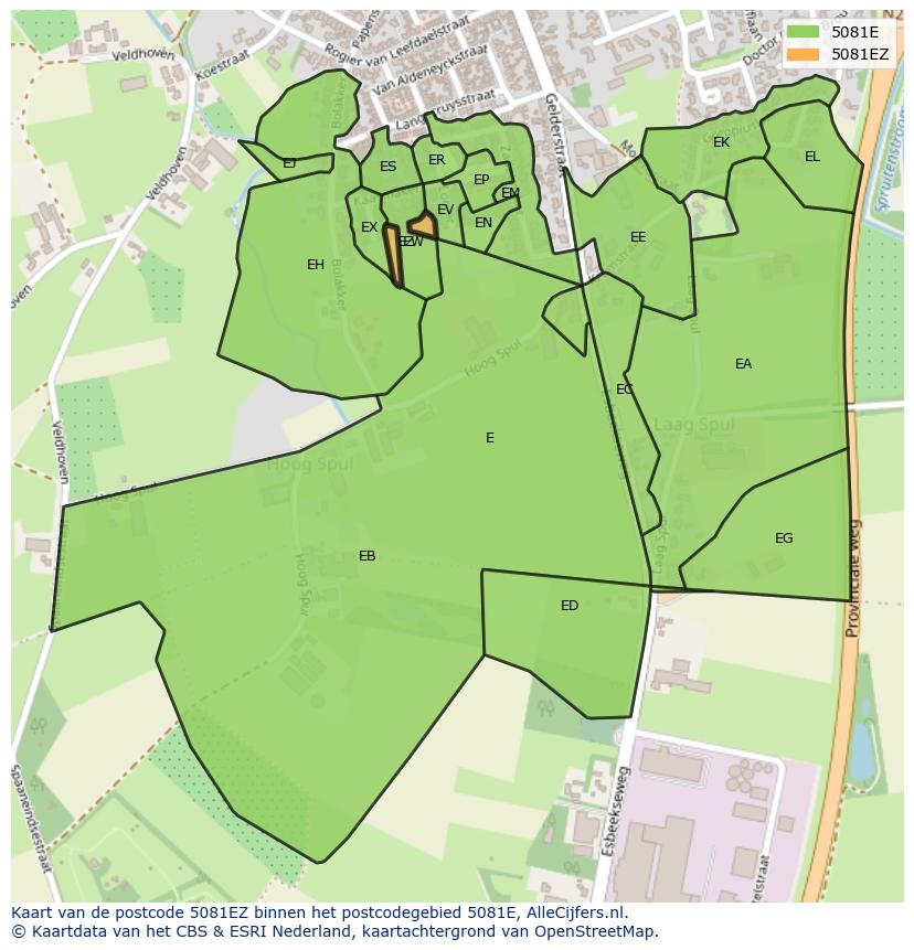 Afbeelding van het postcodegebied 5081 EZ op de kaart.