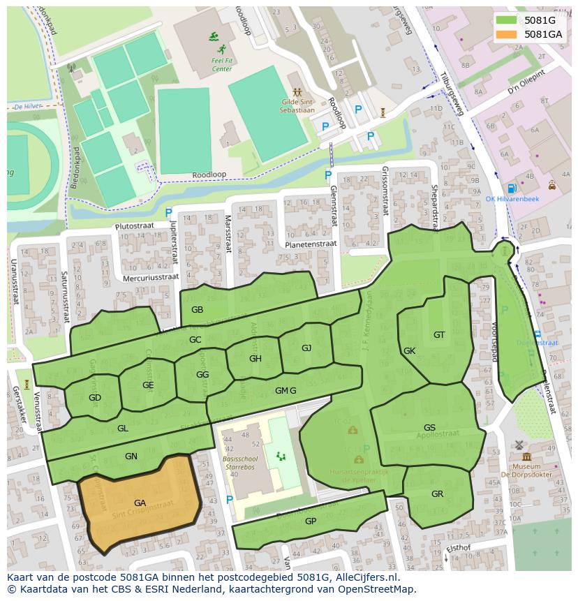 Afbeelding van het postcodegebied 5081 GA op de kaart.