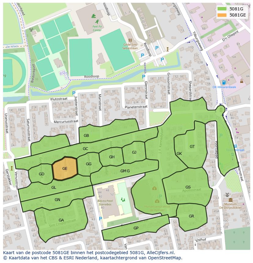 Afbeelding van het postcodegebied 5081 GE op de kaart.