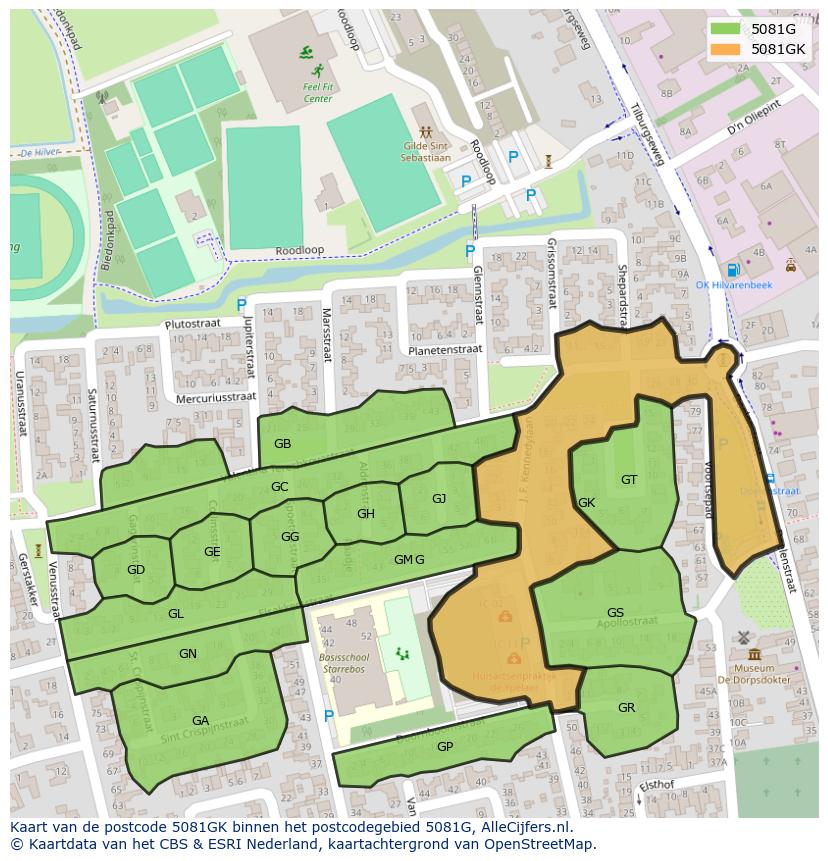 Afbeelding van het postcodegebied 5081 GK op de kaart.