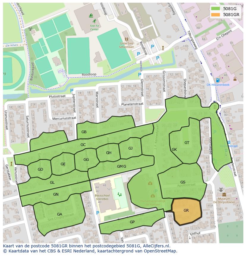 Afbeelding van het postcodegebied 5081 GR op de kaart.