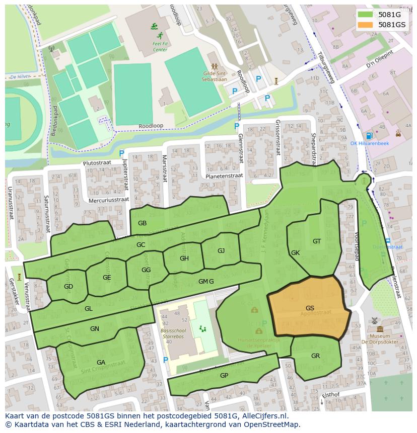 Afbeelding van het postcodegebied 5081 GS op de kaart.
