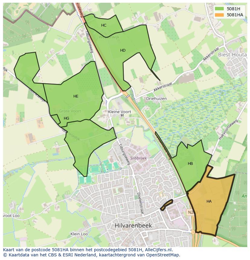Afbeelding van het postcodegebied 5081 HA op de kaart.