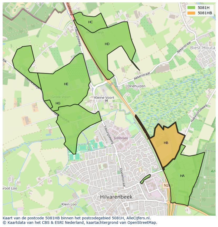 Afbeelding van het postcodegebied 5081 HB op de kaart.