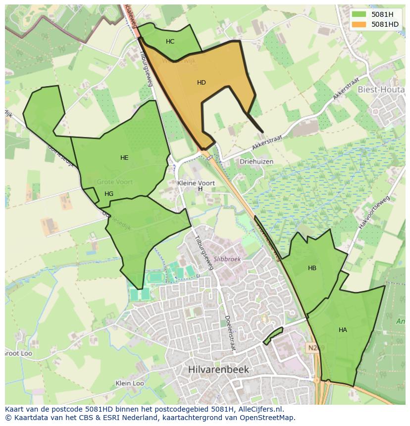 Afbeelding van het postcodegebied 5081 HD op de kaart.