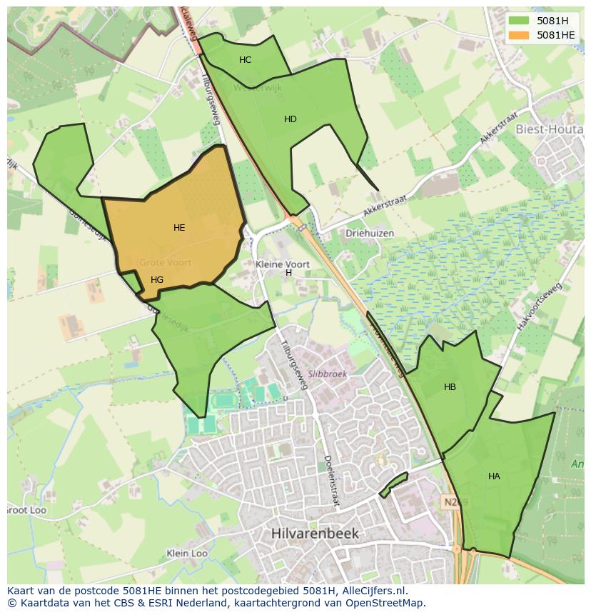 Afbeelding van het postcodegebied 5081 HE op de kaart.