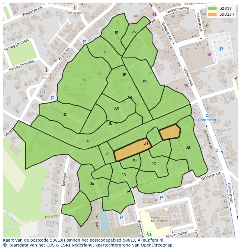 Afbeelding van het postcodegebied 5081 JH op de kaart.
