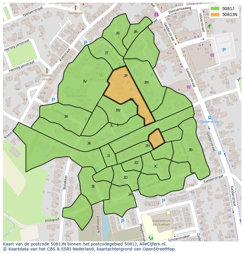 Afbeelding van het postcodegebied 5081 JN op de kaart.