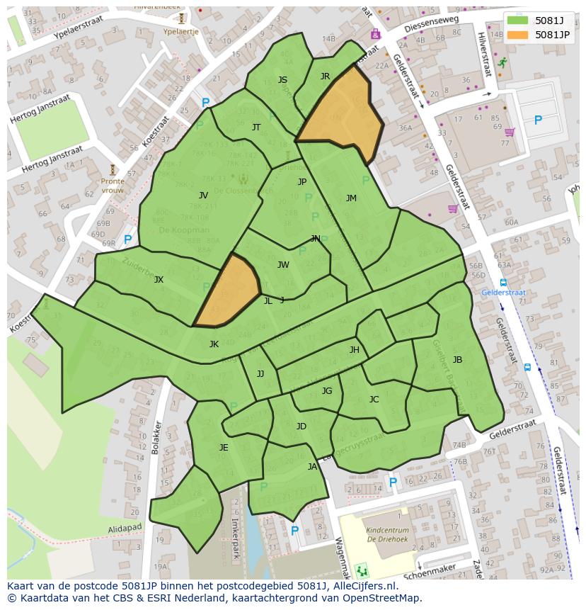 Afbeelding van het postcodegebied 5081 JP op de kaart.