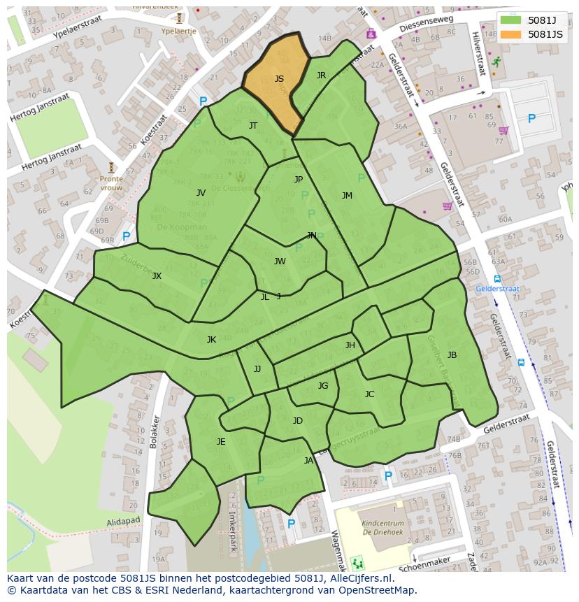 Afbeelding van het postcodegebied 5081 JS op de kaart.