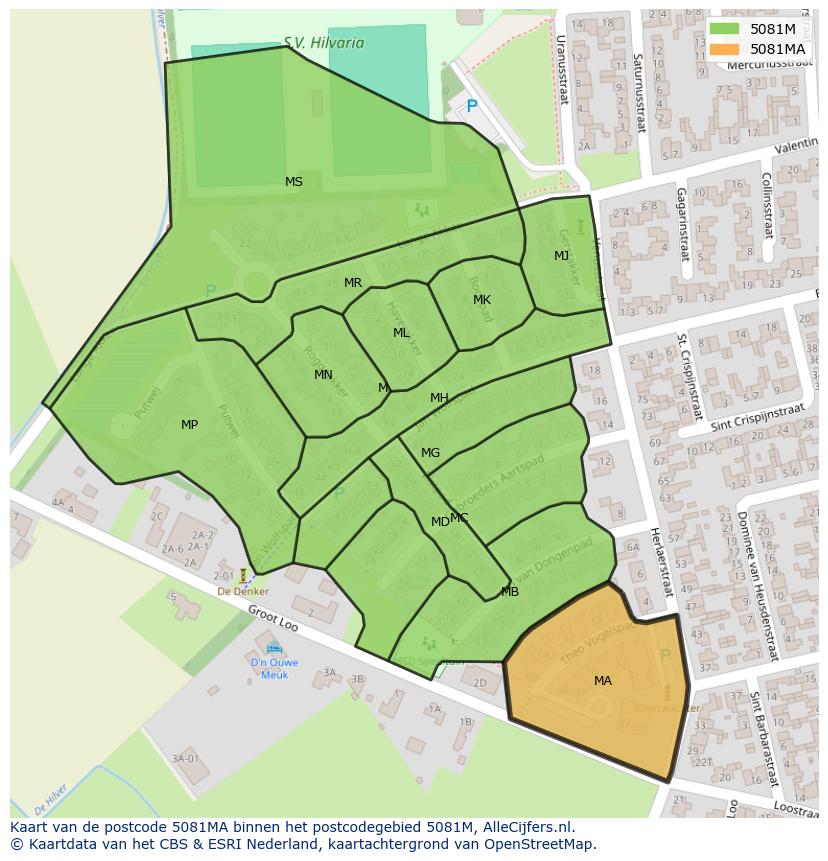 Afbeelding van het postcodegebied 5081 MA op de kaart.