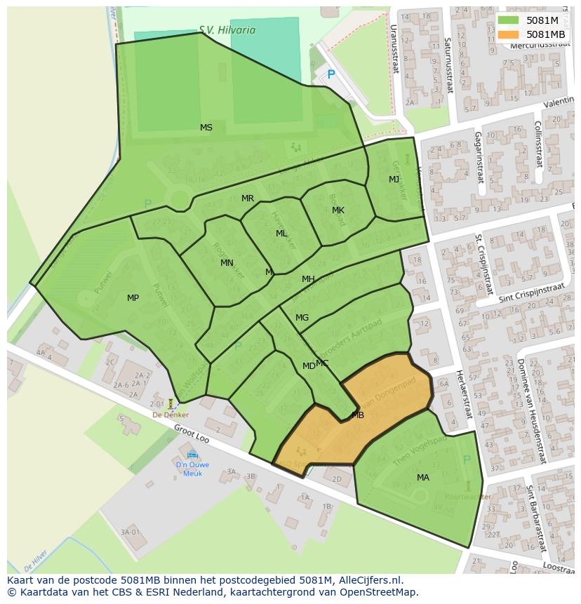 Afbeelding van het postcodegebied 5081 MB op de kaart.