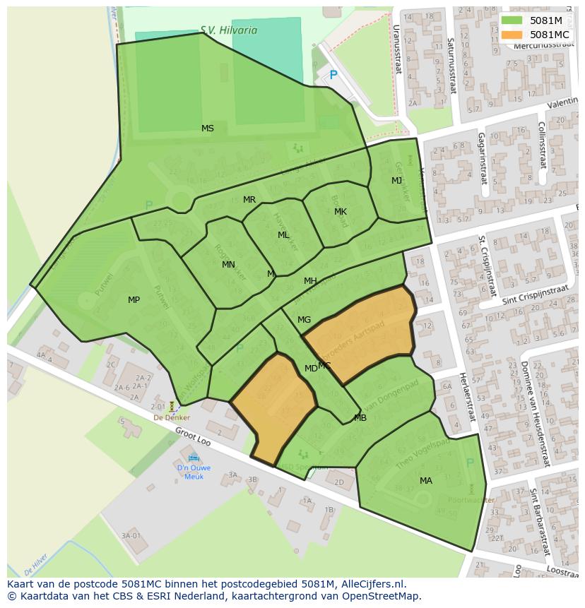 Afbeelding van het postcodegebied 5081 MC op de kaart.