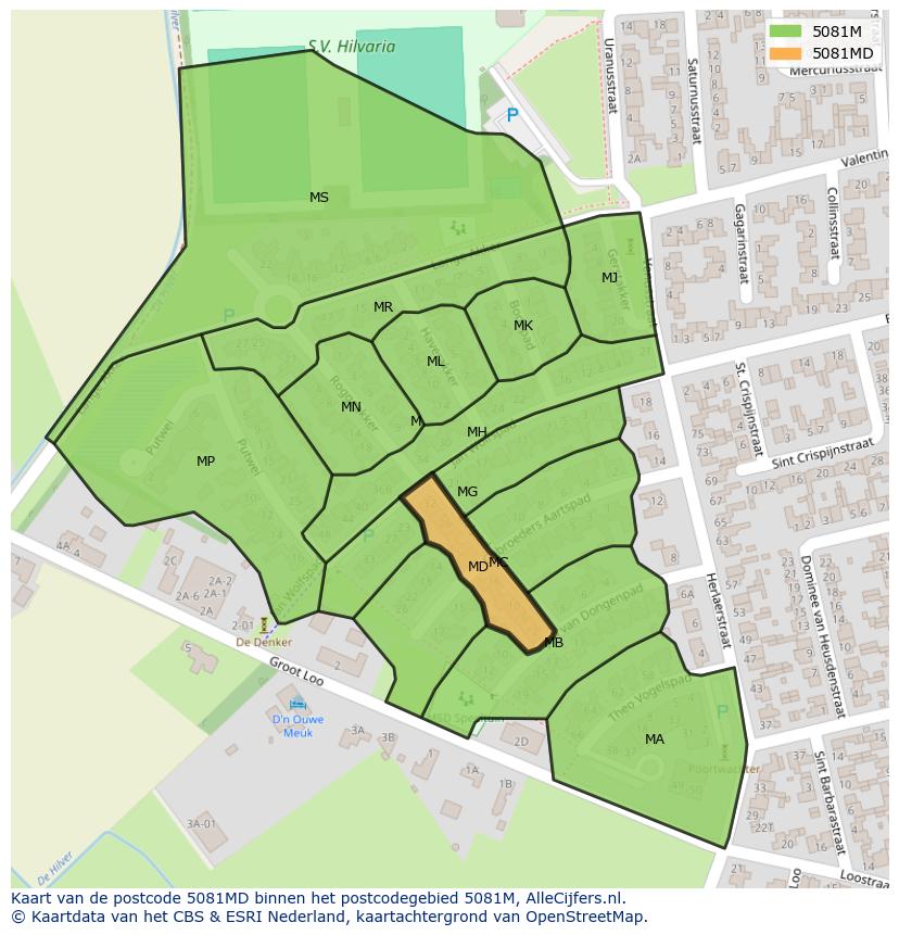 Afbeelding van het postcodegebied 5081 MD op de kaart.