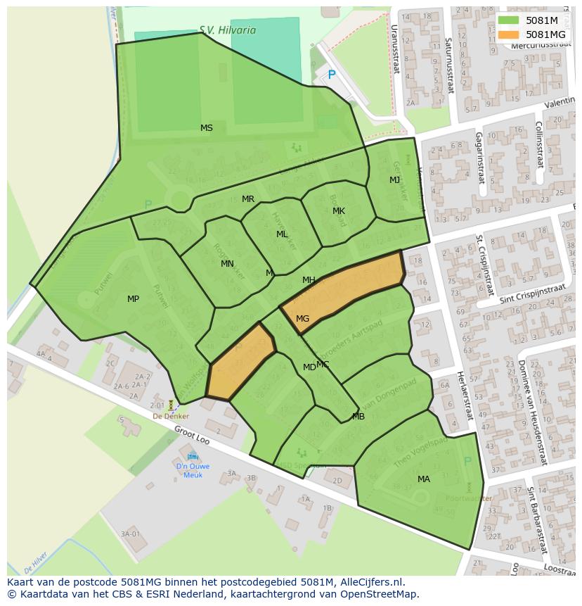 Afbeelding van het postcodegebied 5081 MG op de kaart.