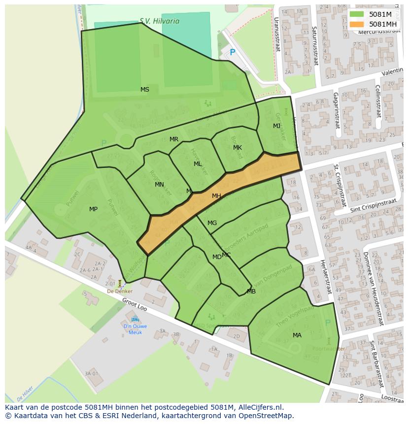 Afbeelding van het postcodegebied 5081 MH op de kaart.