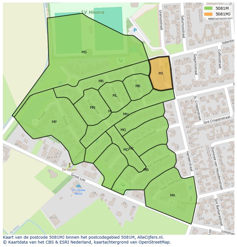 Afbeelding van het postcodegebied 5081 MJ op de kaart.