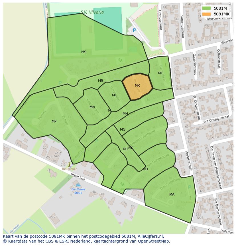 Afbeelding van het postcodegebied 5081 MK op de kaart.
