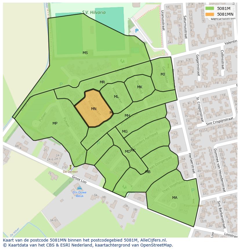 Afbeelding van het postcodegebied 5081 MN op de kaart.