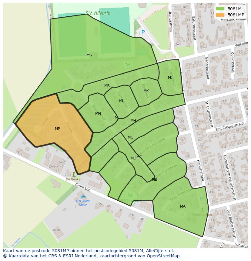 Afbeelding van het postcodegebied 5081 MP op de kaart.