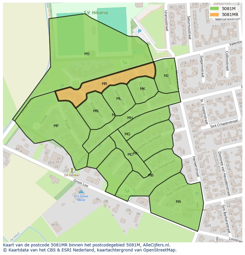 Afbeelding van het postcodegebied 5081 MR op de kaart.