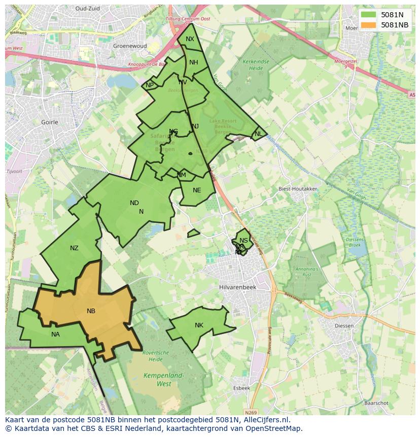Afbeelding van het postcodegebied 5081 NB op de kaart.
