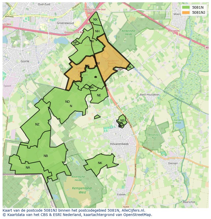Afbeelding van het postcodegebied 5081 NJ op de kaart.