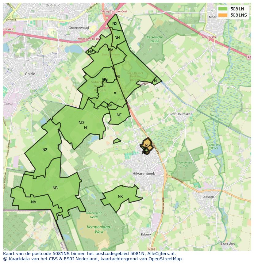 Afbeelding van het postcodegebied 5081 NS op de kaart.