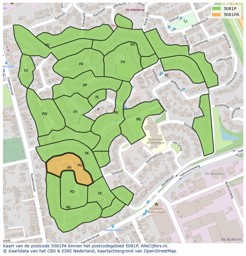 Afbeelding van het postcodegebied 5081 PA op de kaart.