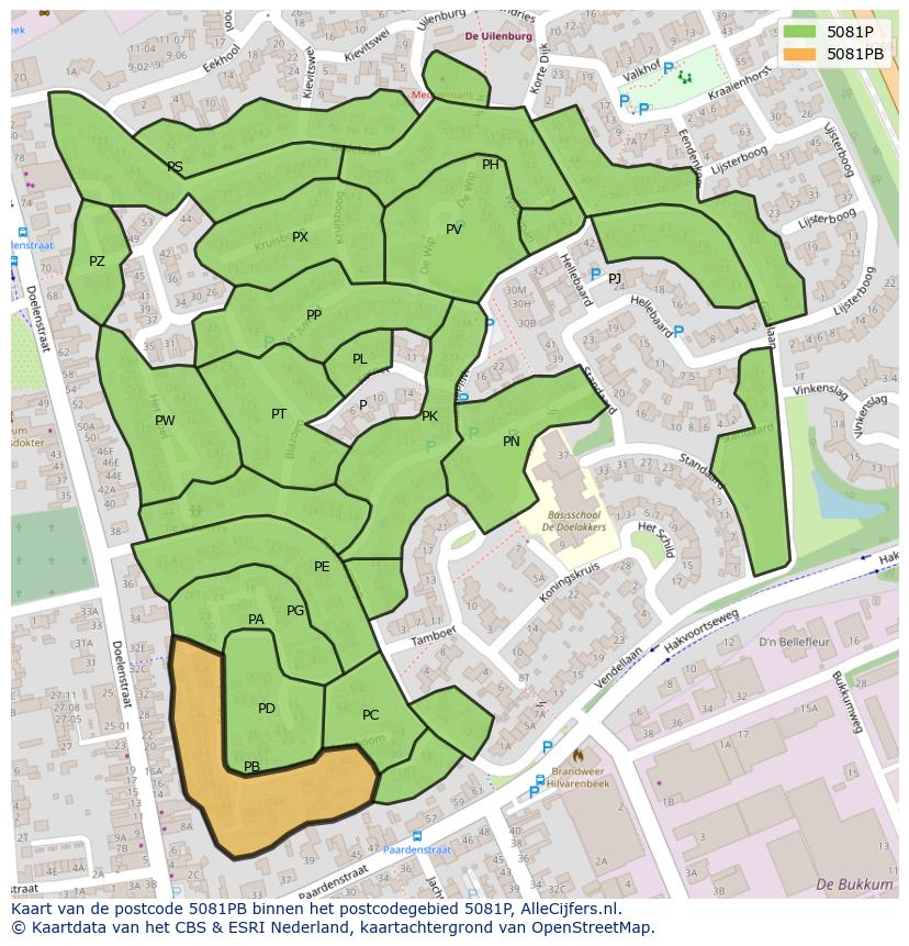 Afbeelding van het postcodegebied 5081 PB op de kaart.