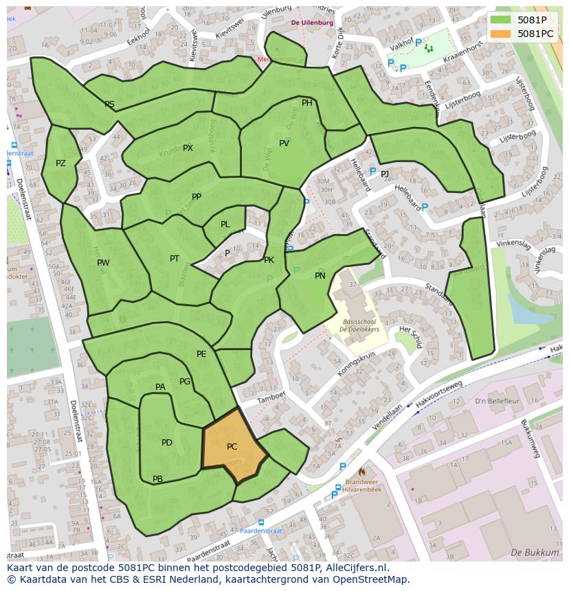 Afbeelding van het postcodegebied 5081 PC op de kaart.
